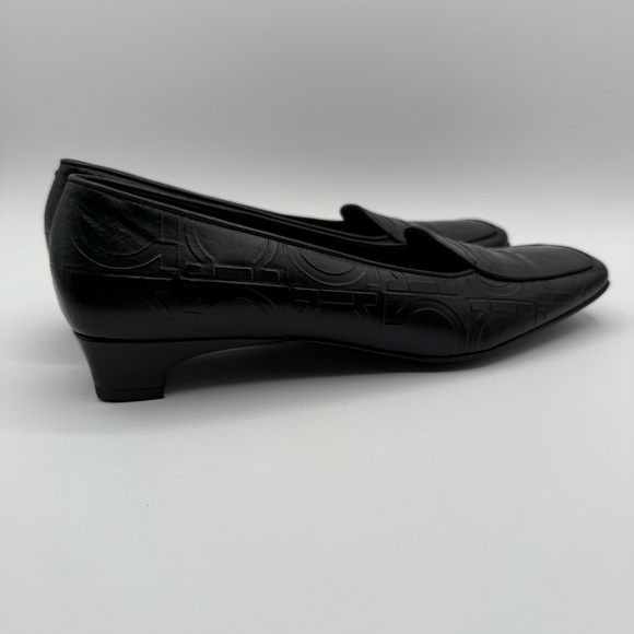 VTG Salvatore Ferragamo Black Leather Embossed Sorbet Nero PebbleSlip On Loafers - Picture 16 of 17